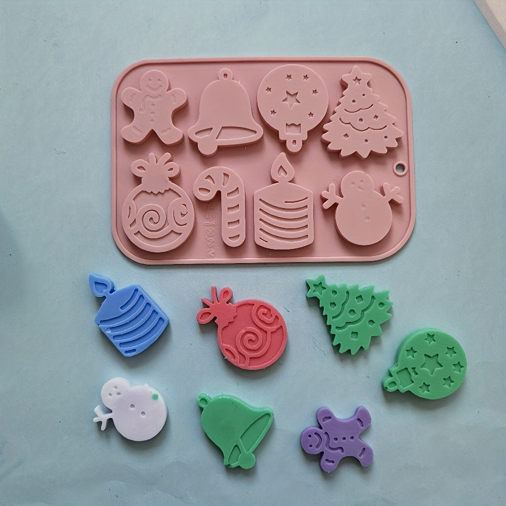 Christmas Silicone Mold, perfect for creating 3D fondant designs for your DIY treats. This versatile mold can be used for making pudding, chocolate candy, desserts, gummy candies, handmade soaps, aromatherapy candles, plaster crafts, polymer clay