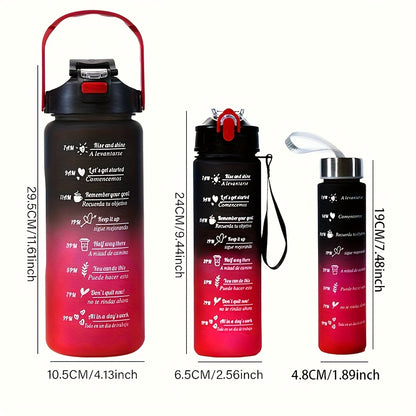 Large capacity sports water bottles with time marker in sets of 1, 2, or 3. Leakproof, BPA-free, and durable with portable handle.