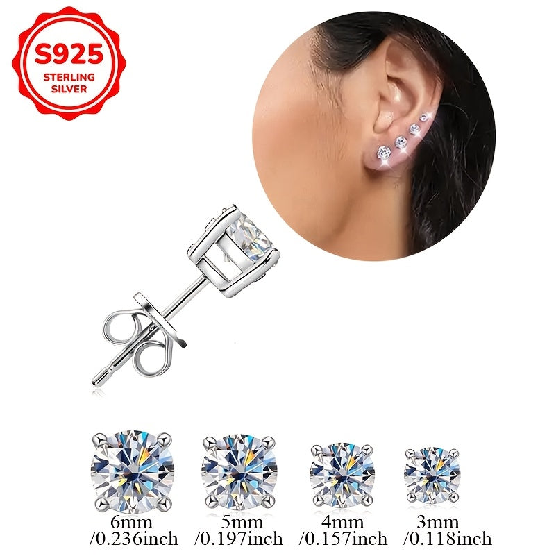 Stylish 925 Sterling Silver Stud Earrings for Women with White Cubic Zirconia - Available in Various Carat Sizes (0.1-0.8CT) and 3/4/5/6mm - Perfect for Everyday Wear and Gifting, Comes with Free Gift Box and Daily Care Supplies including Oxides