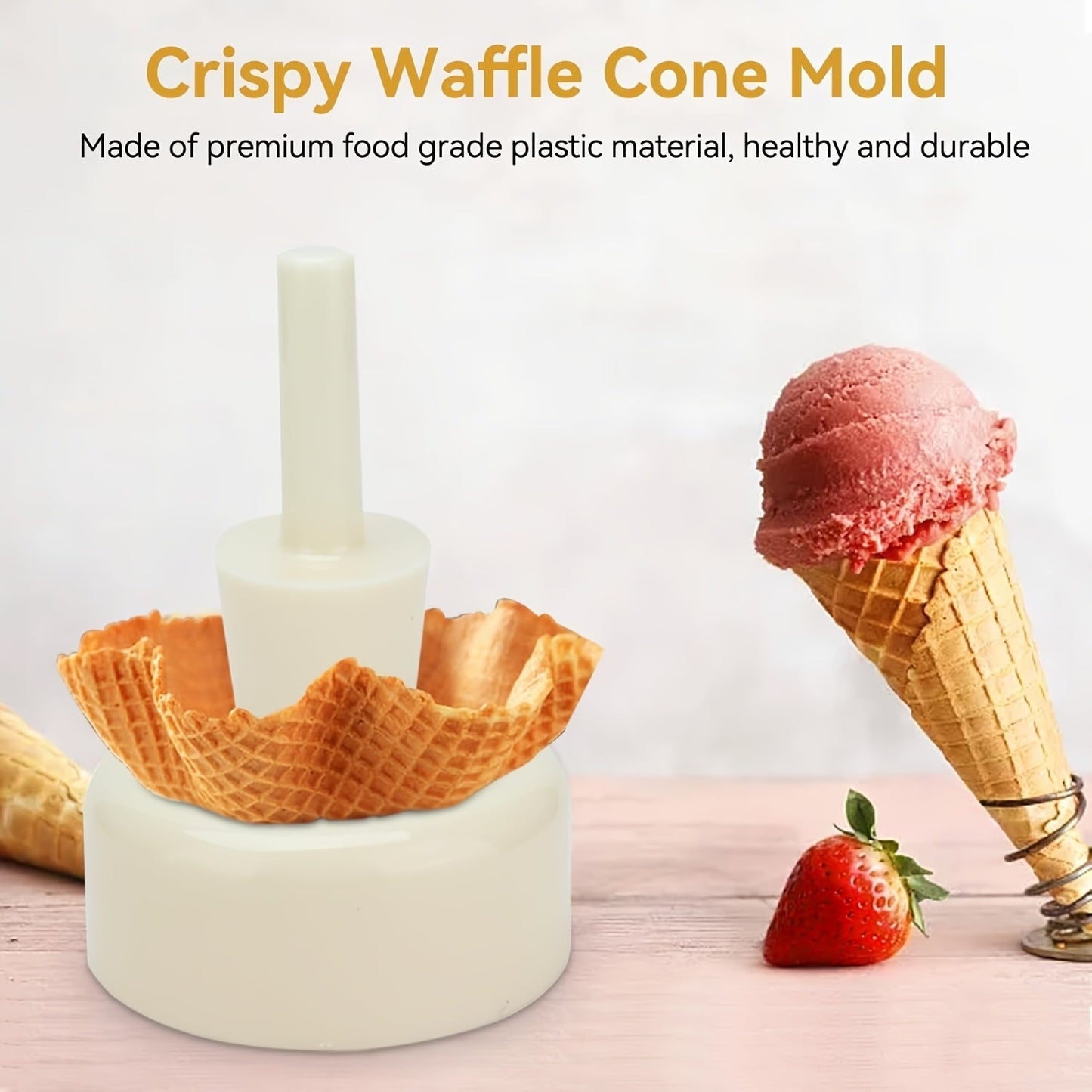 Make your own waffle cones at home with this set that includes a reusable ice cream cone and egg roll mold. This easy-to-use kitchen gadget is made of durable PP material and is perfect for cooking and baking.