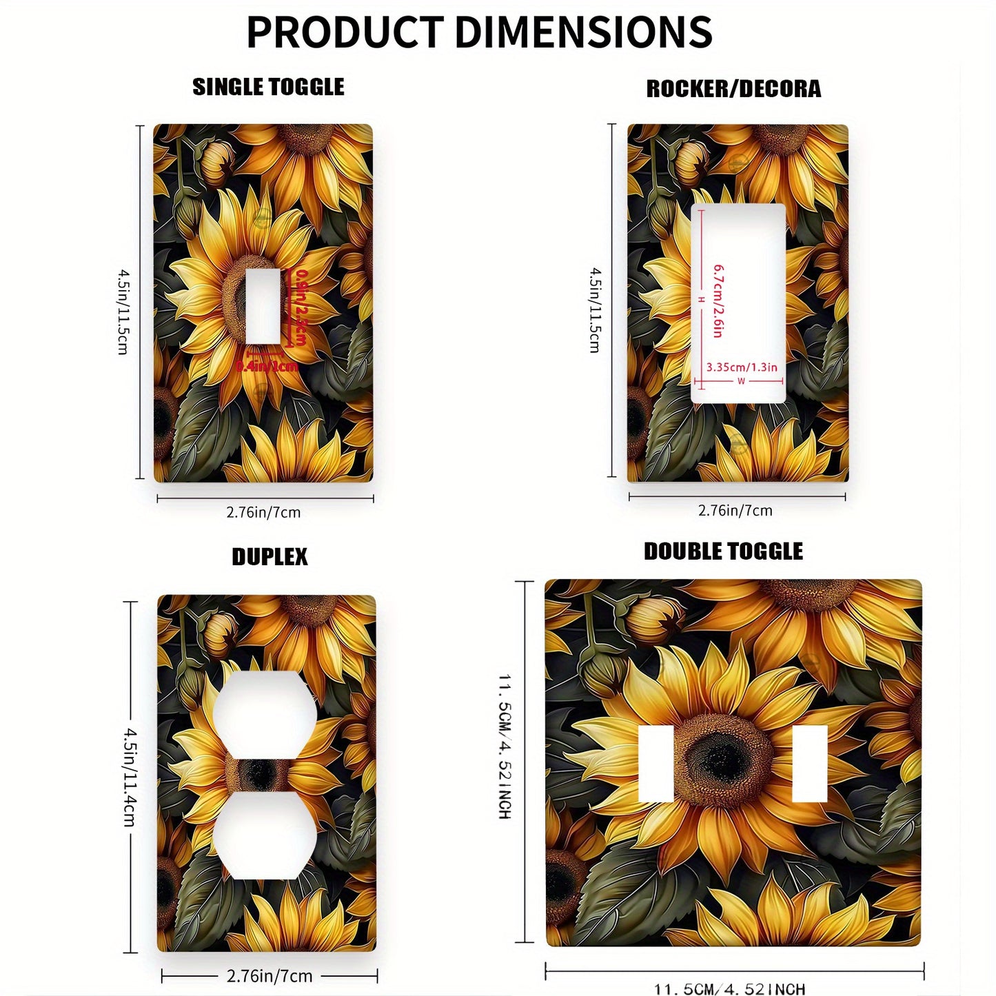 1 pc Unbreakable Polycarbonate Thermoplastic Print Art Plates with Sunflower Design, 1 Gang/2 Gang, Ideal for Switch Cover, Indoor/Outdoor Use in Bedroom or Kitchen.