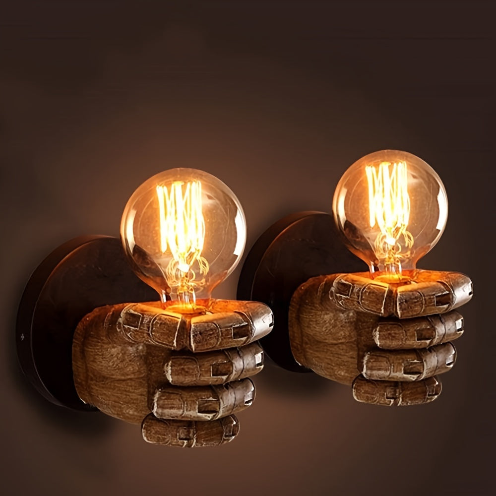 1 piece of Industrial Style Wall Lamp in the shape of a left and right hand fist made of resin, with E26 socket, perfect for celebrating Eid Al-Adha.