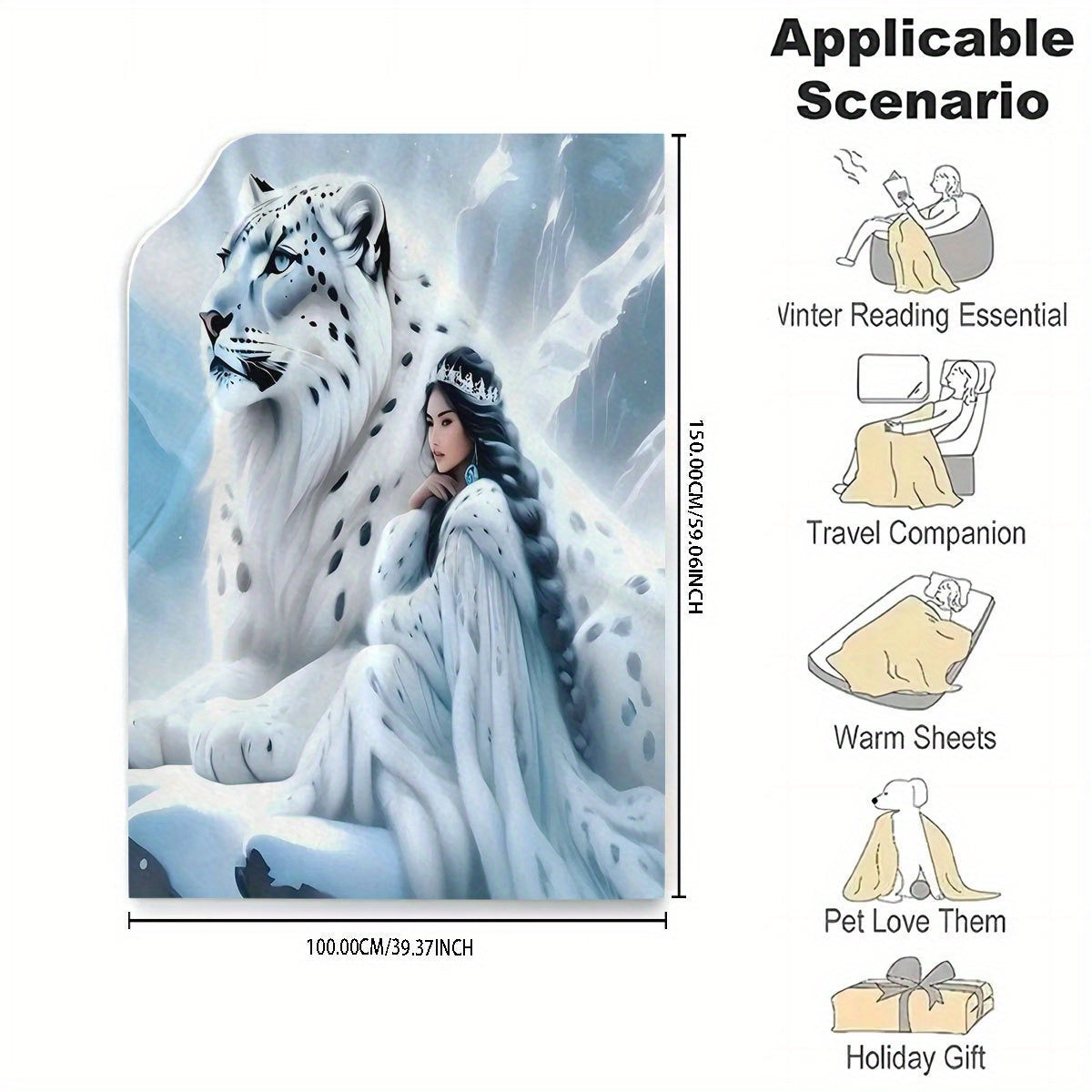 Modern Leopard and Woman Design Flannel Fleece Blanket - Hypoallergenic, Easily Washable, Versatile Polyester Bedding for Living Room, Couch - Perfect All-Season Gift Blanket with Musical Theme, 1 Piece