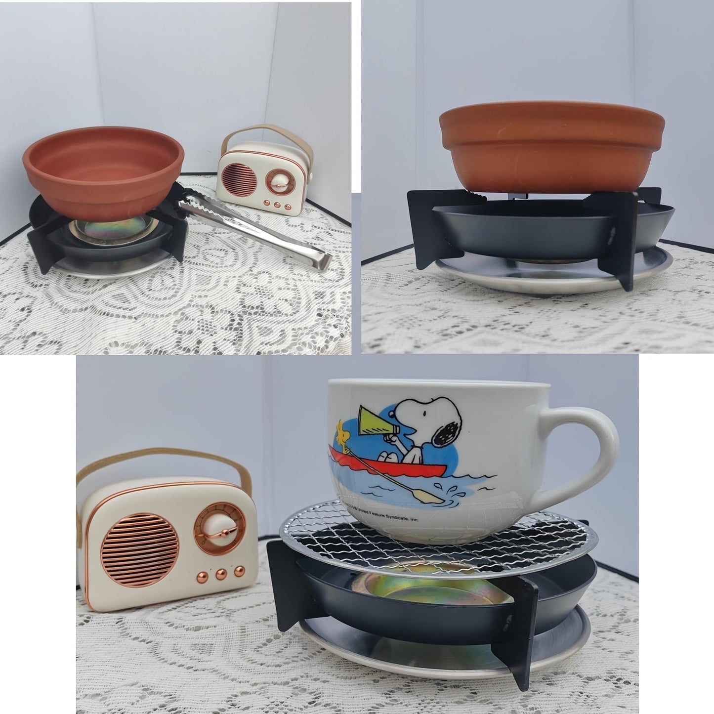 Introducing a versatile Portable Small Desktop Heating Stove Set, perfect for use with a variety of fuels. This multifunctional heating tool offers multiple design placements and features a sturdy stove rack. It can be utilized for tasks such as heating