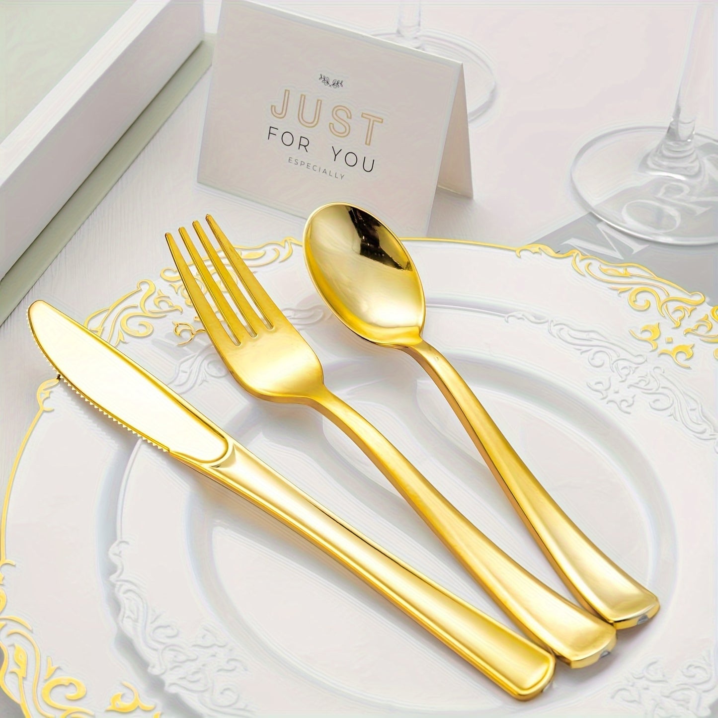 60-Piece Disposable Golden Cutlery Set for Special Occasions - Includes Forks, Spoons, and Knives for Hanukkah and Thanksgiving Decor.