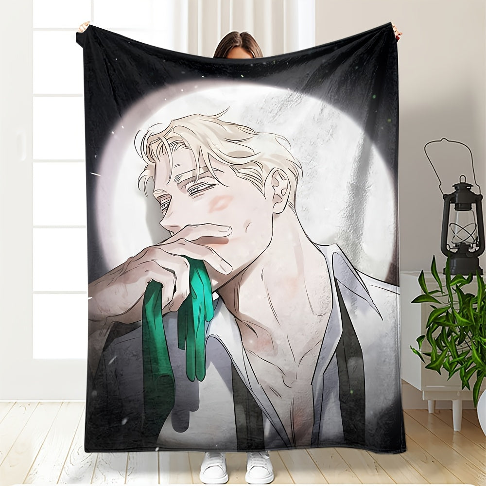 Ultra-soft flannel fleece blanket with a glamorous anime theme. Made from knitted polyester, this multipurpose throw is perfect for all seasons and can be used on the bed, sofa, living room, or game room. It is anti-allergy and features a digital print