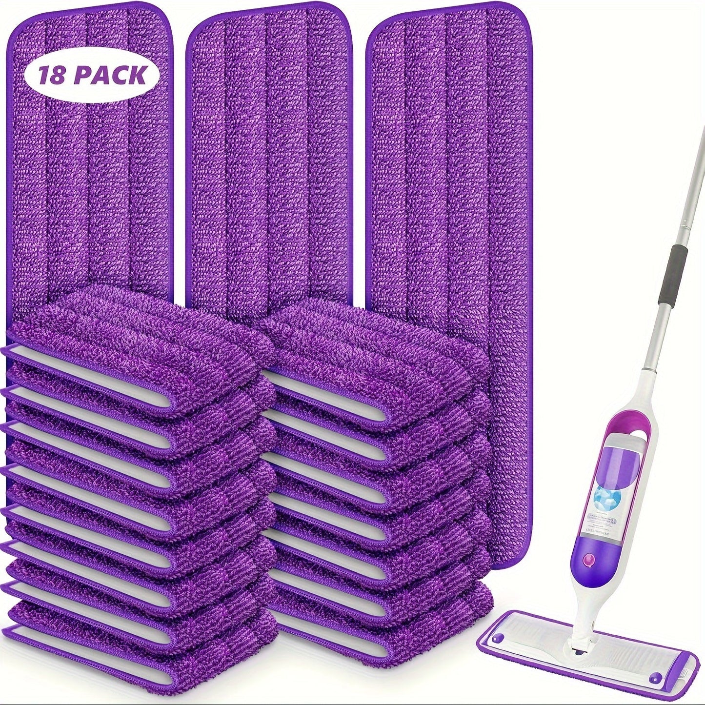 Get 18 reusable microfiber mop pads for 33.02-38.1cm spray mops. These machine washable pads are perfect for multi-surface floor cleaning with super fine fibers.