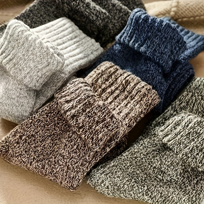 3 or 5 pairs of men's thick warm terry crew socks in solid colors for winter