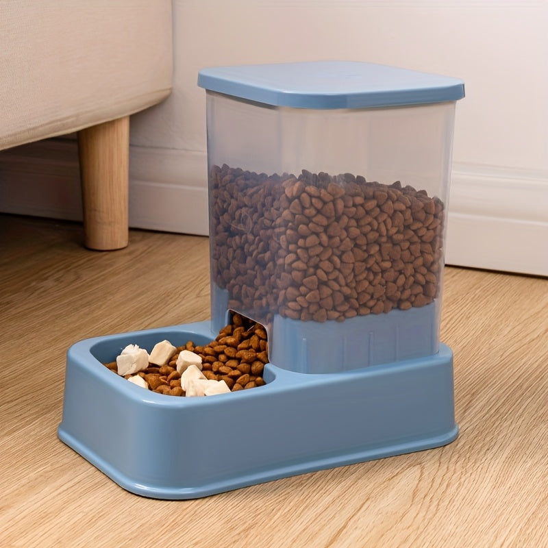 Self-feeder and water dispenser set for cats, made of durable plastic.