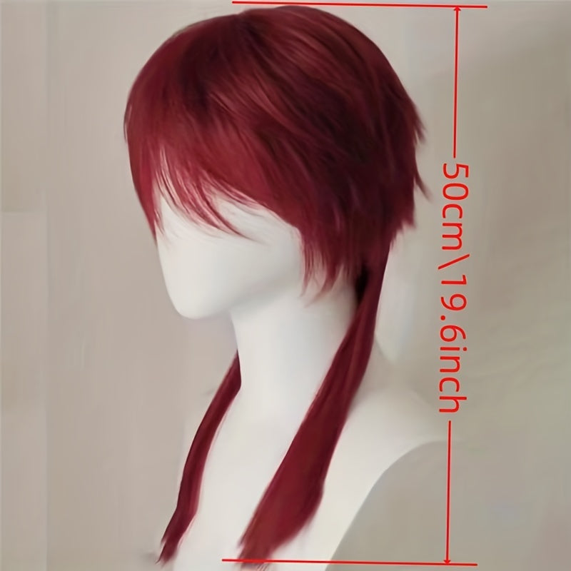 Red Men's Long Tail Wig for Anime Cosplay, Heat Resistant Wig