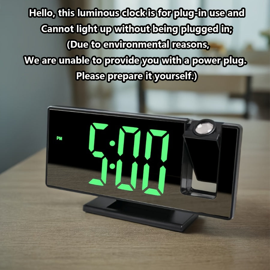 1pc Multi-Function LED Projection Alarm Clock with 180° Flat Display, Time-Date-Temperature Switching, USB Powered, Black Square Design, Modern Digital Clock with Adjustable Projection.