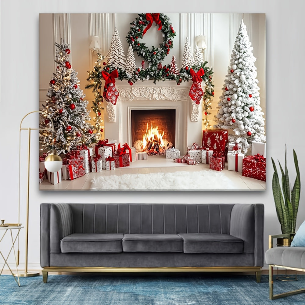 Glam up your Christmas fireplace with our 1-piece polyester backdrop, no need for electricity! Perfect for holiday and New Year's celebrations, winter festivities, and photo sessions.