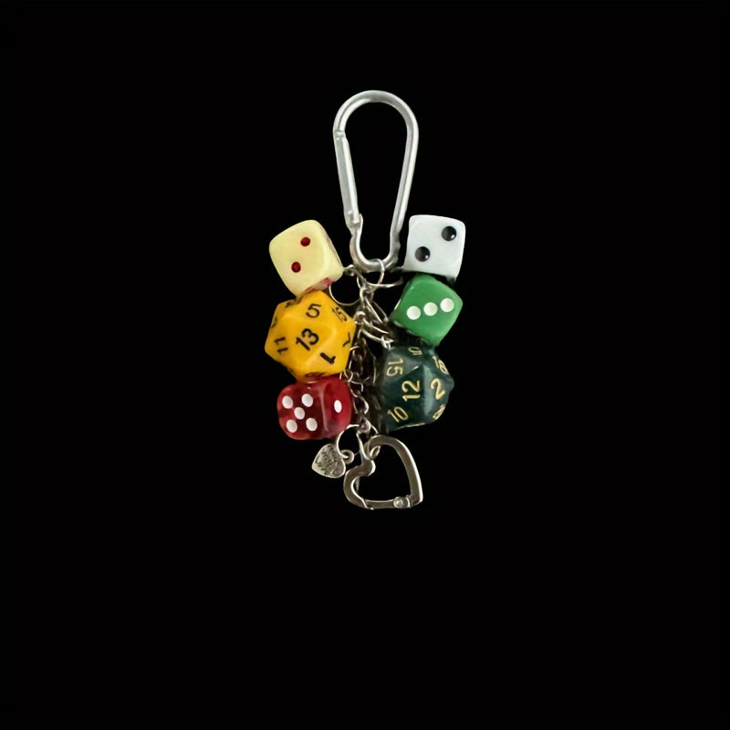 Set of 6 Dice Keychains, Polyhedral Resin Dice Pendants, Number-Decorated Keyrings for Bags and Keys, Perfect Valentine's Day Gift for Gaming and Role-Playing Fans