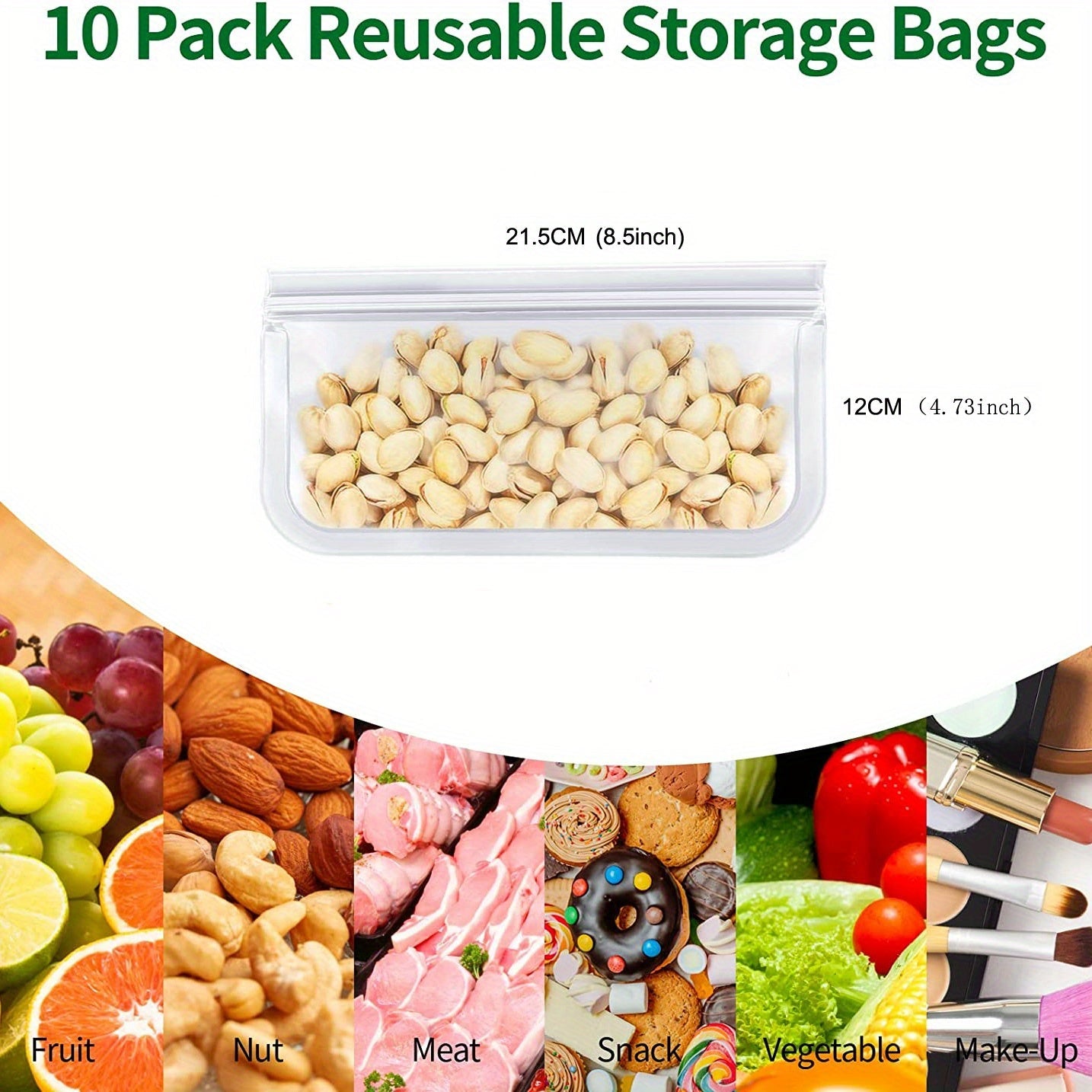 Dishwasher Safe Reusable Freezer Bags - Set of 10, BPA-free and Extra Thickened. Leakproof Silicone and Plastic Free Storage Bags for Meats, Cereal, Sandwiches, Snacks, and Organizing Your Kitchen. Includes Kitchen Accessories for Easy Storage.