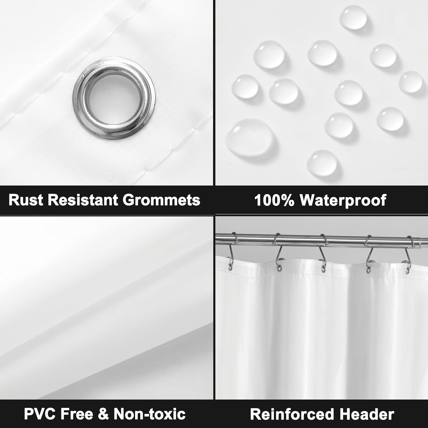 1pc White PEVA Waterproof Shower Curtain with Metal Grommets and Hooks, Machine Washable - Perfect for Bathrooms all year round.