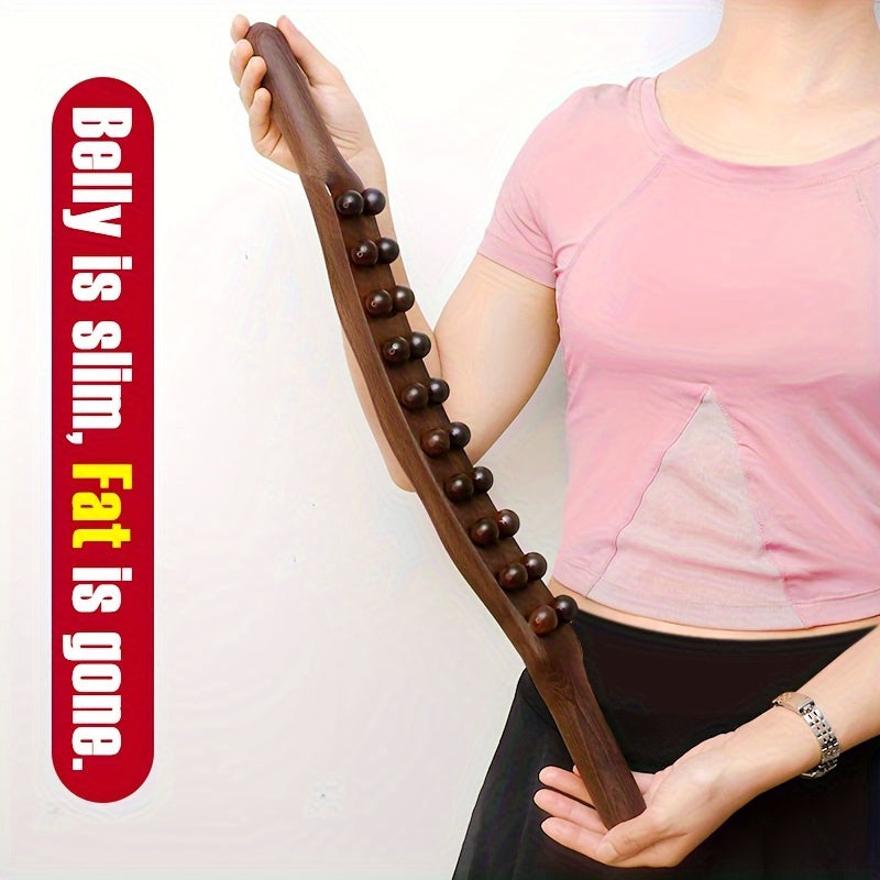 High-quality wooden meridian roller with 20 beads for full body massage and professional abdominal scraping.