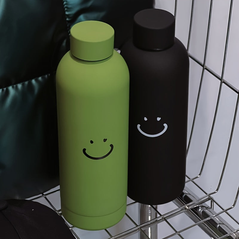 Stay hydrated in style with this sleek stainless steel insulated water bottle featuring a cheerful logo. This double-walled vacuum flask keeps drinks hot or cold, is reusable and break-resistant, and made from BPA-free materials. Ideal for gym, sports