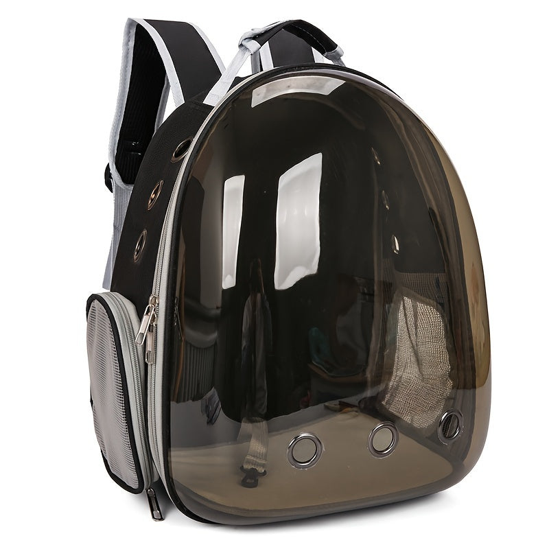 Transparent cat backpack carrier with zipper closure - breathable and comfortable space capsule design for pets.