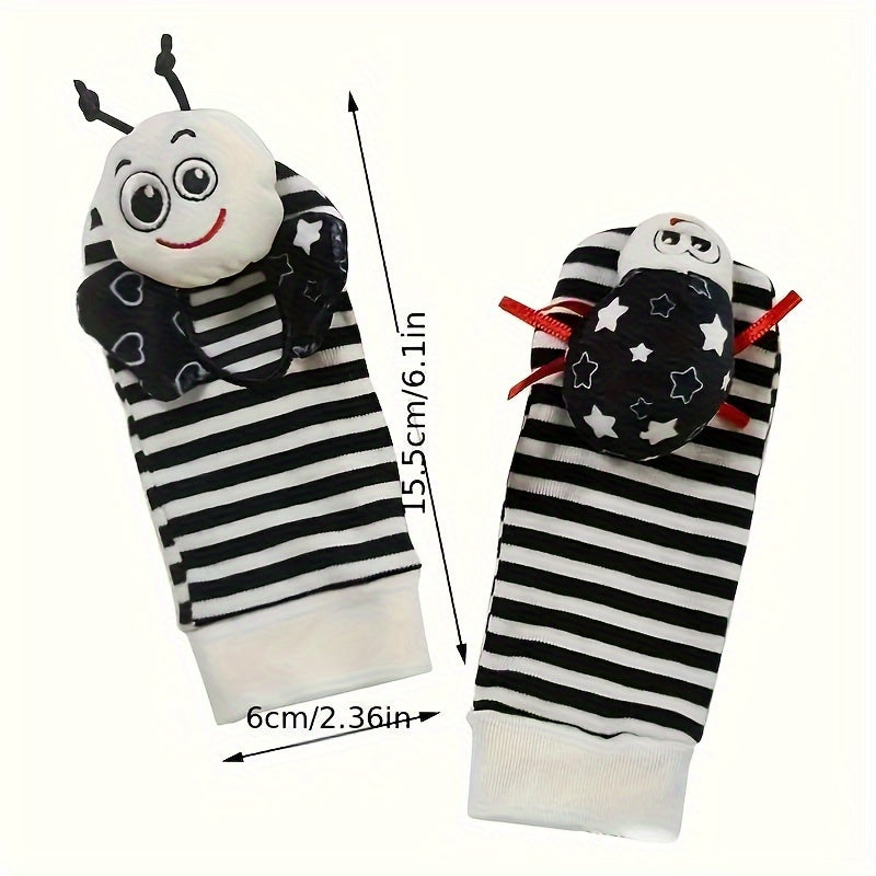 Set of Wrist Rattle and Foot Finder Socks for Young Children - Toys to Aid Developmental Milestones, Encouraging Sensory Exploration and Coordination, Suitable for any Gender, Featuring Stimulating Black and White Patterns