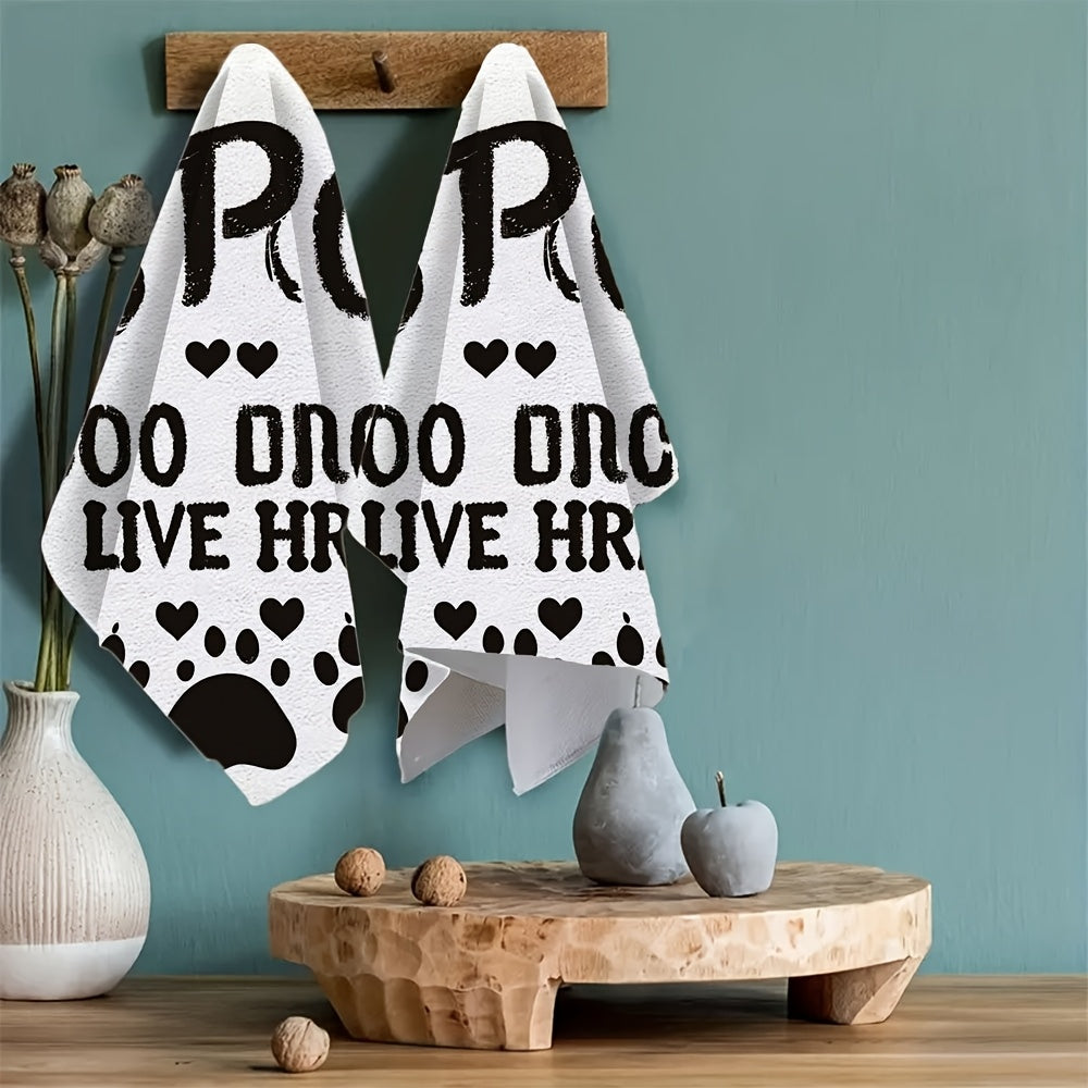 Set of 2 Luxuriously Soft Kitchen Towels featuring the "Spoiled Dogs Live Here" Design, Exceptionally Absorbent and Easy to Clean, 40.64x60.96 cm in Size, Modern Design with Paw Prints, Perfect for Home Decor and Kitchen Use