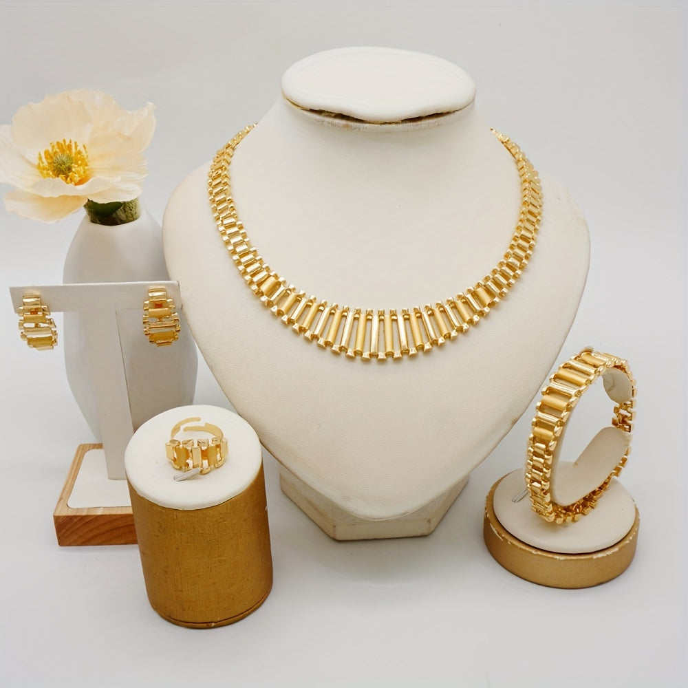 Exquisite 18K Gold-Plated Jewelry Collection for Women - Featuring Necklace, Bracelet, Earrings & Ring | Bohemian Chic | Ideal for Everyday or Special Occasions