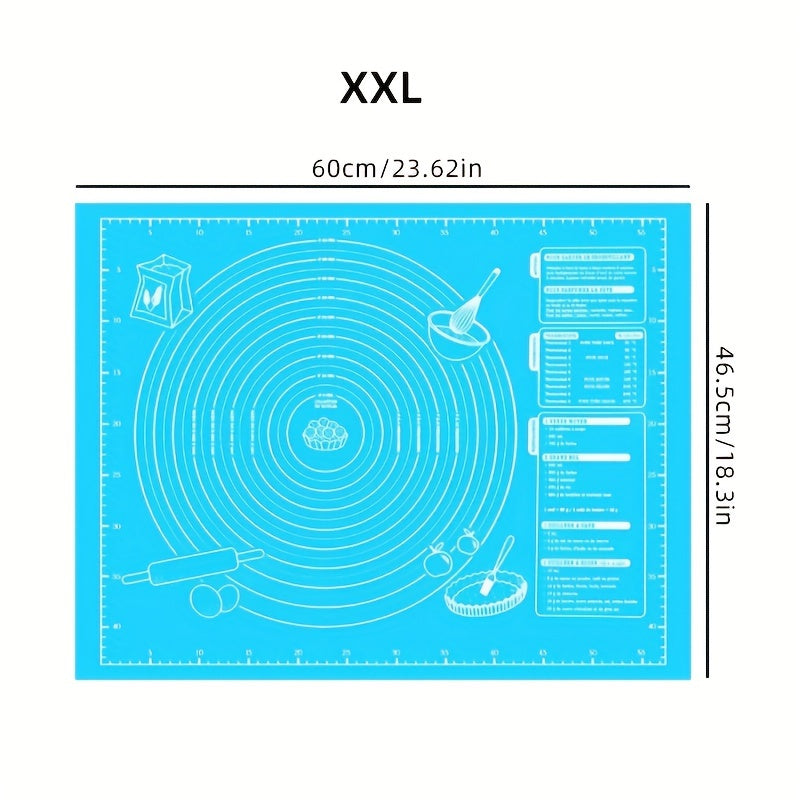 Get a 1 piece EVA Non-Stick Silicone Baking Mat complete with Measurement Guide. This mat is Food Safe and Reusable, perfect for making Pizza, Cakes, and Holiday Treats. It's an ideal addition to your Thanksgiving, Christmas, Halloween, Easter, and