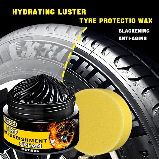 High-quality black tire shine and protection wax for all vehicles, providing long-lasting gloss enhancement and durable tire care.