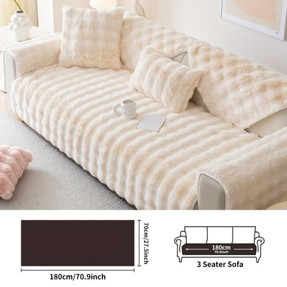 1pc Thick Plush Sofa Cover - Imitation Rabbit Material, Perfect for Winter, Protects Furniture in Bedroom, Office, Living Room.