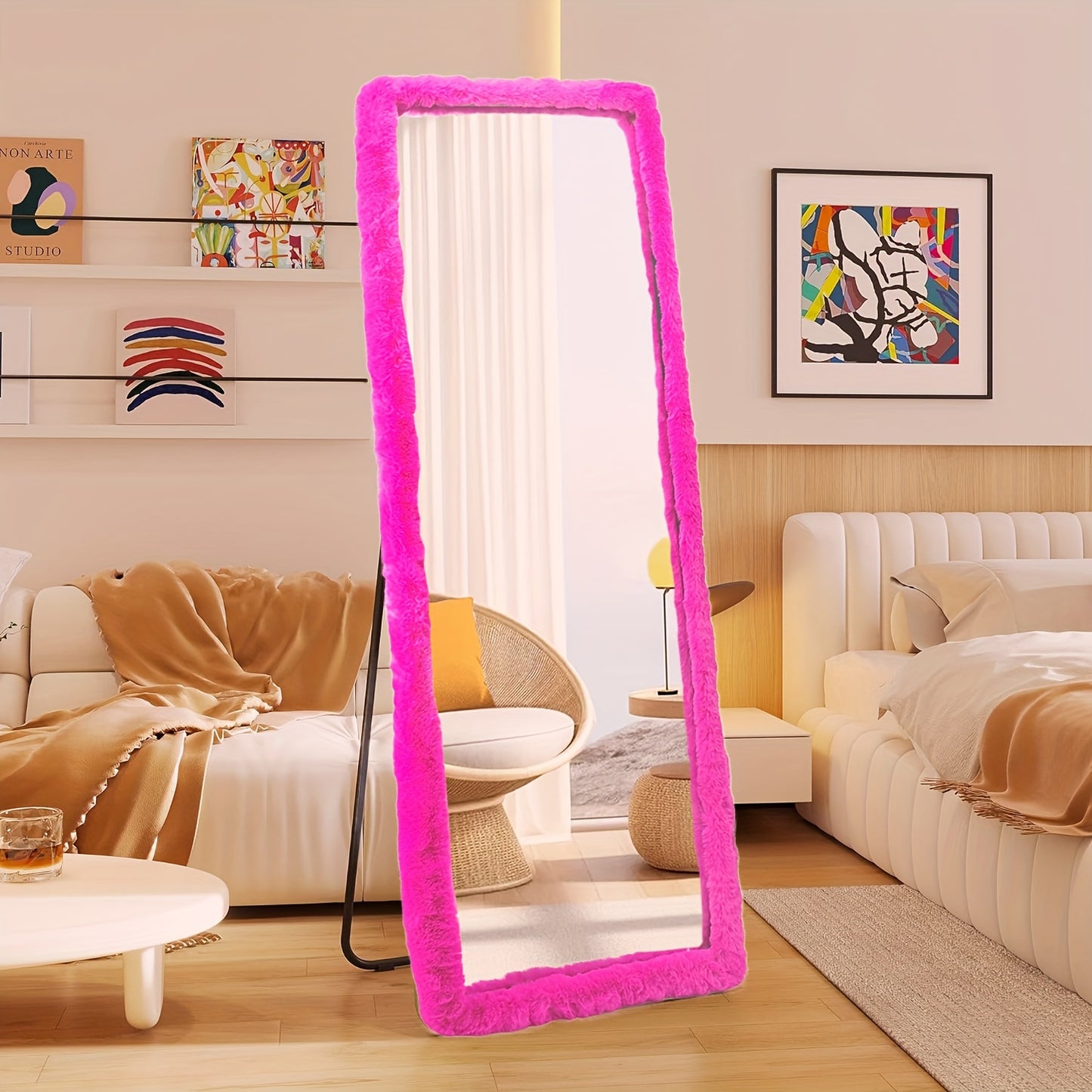 Boho-Chic Ultra-Soft Mirror Cover for 162.56cm x 53.34cm Mirrors - Non-Slip, Fluffy, and Gift for Girls - Mirror not included.