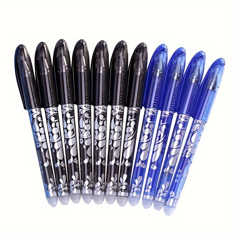 13-piece set of Black/Blue Ink Erasable Gel Pens with 0.5mm tip for office and school use.