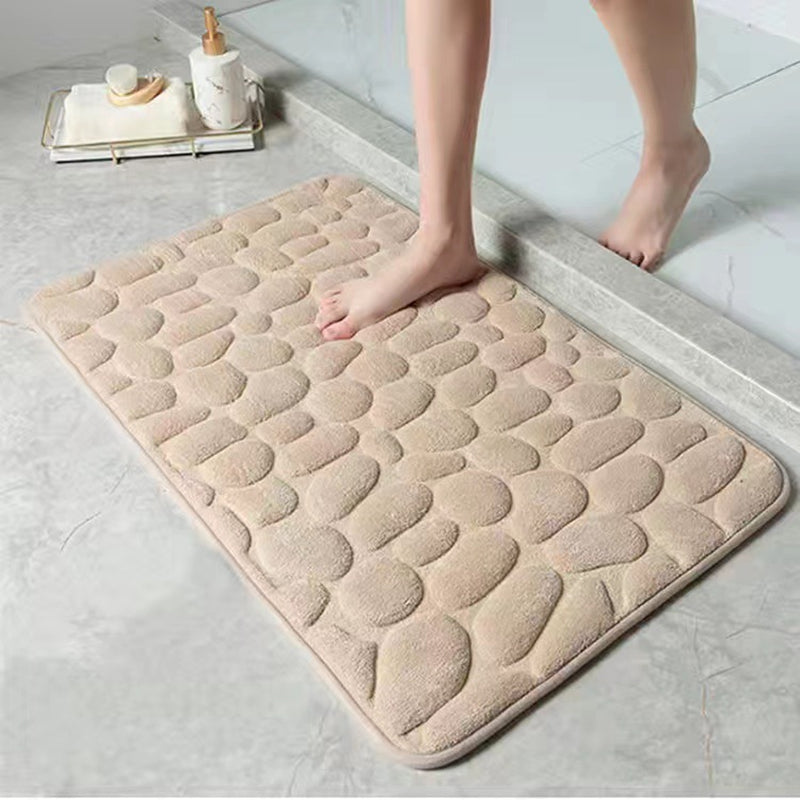 Soft, memory foam bath rug with cobblestone embossment. Rapid water absorbent, non-slip, and washable. Ideal for shower rooms, bathrooms, kitchens, bedrooms, and as decorative accessories.