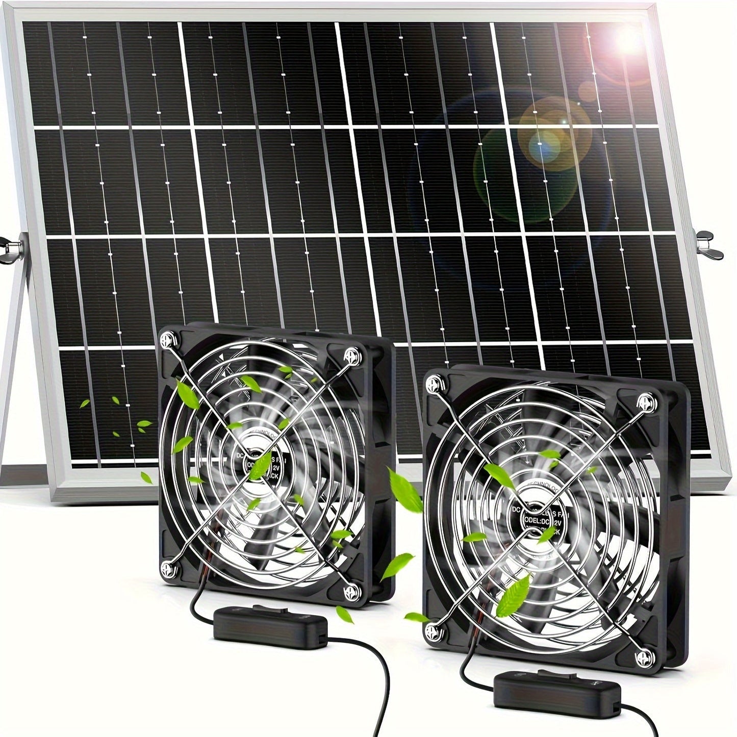 Top-notch Solar & Wind Powered Fan Kit for Greenhouses, Sheds, Pet Houses - Versatile with Dual Fans and Weatherproof Design, includes Remote Control