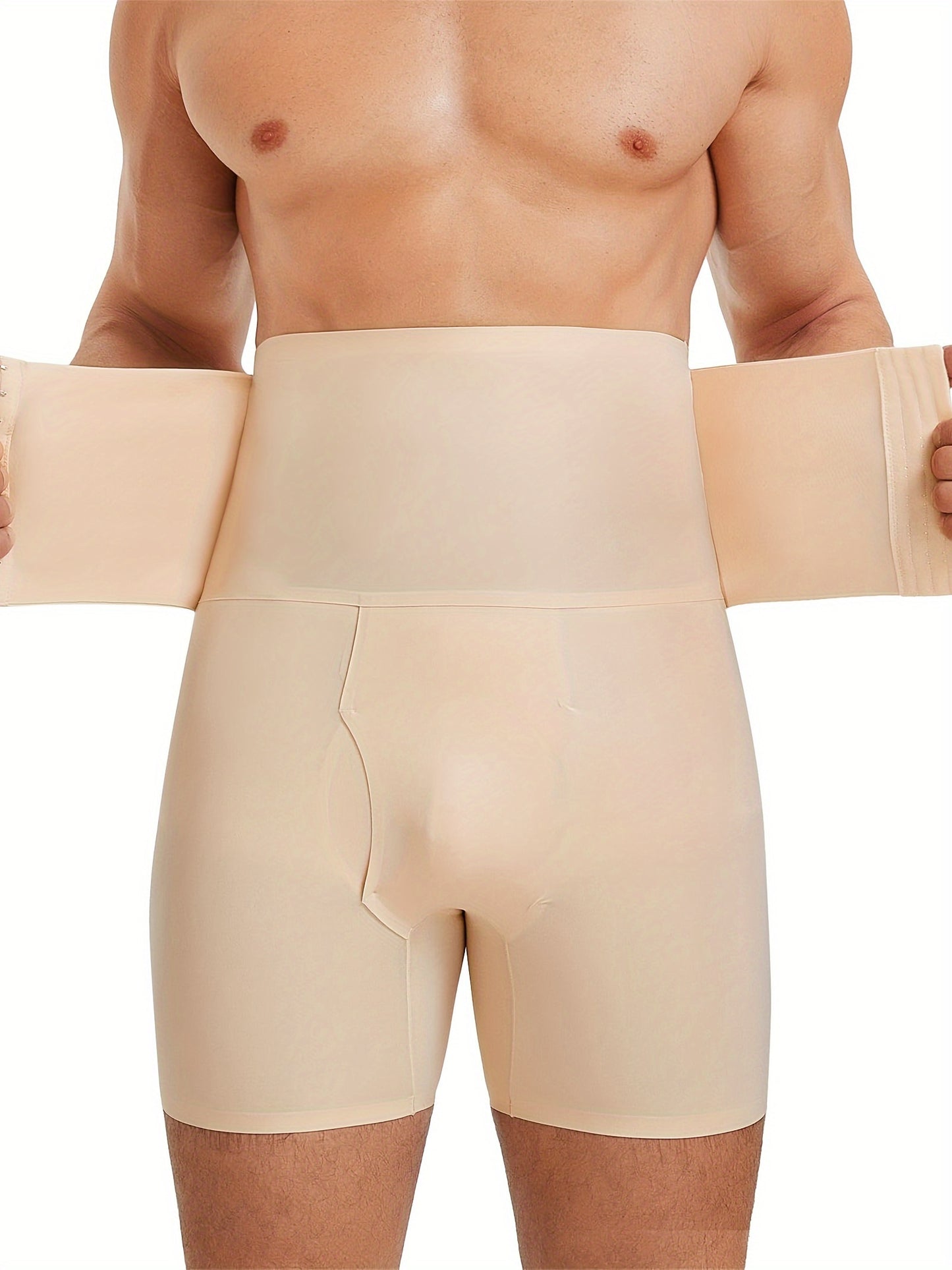 High-waisted compression shorts for men's shapewear provide a slim fit.