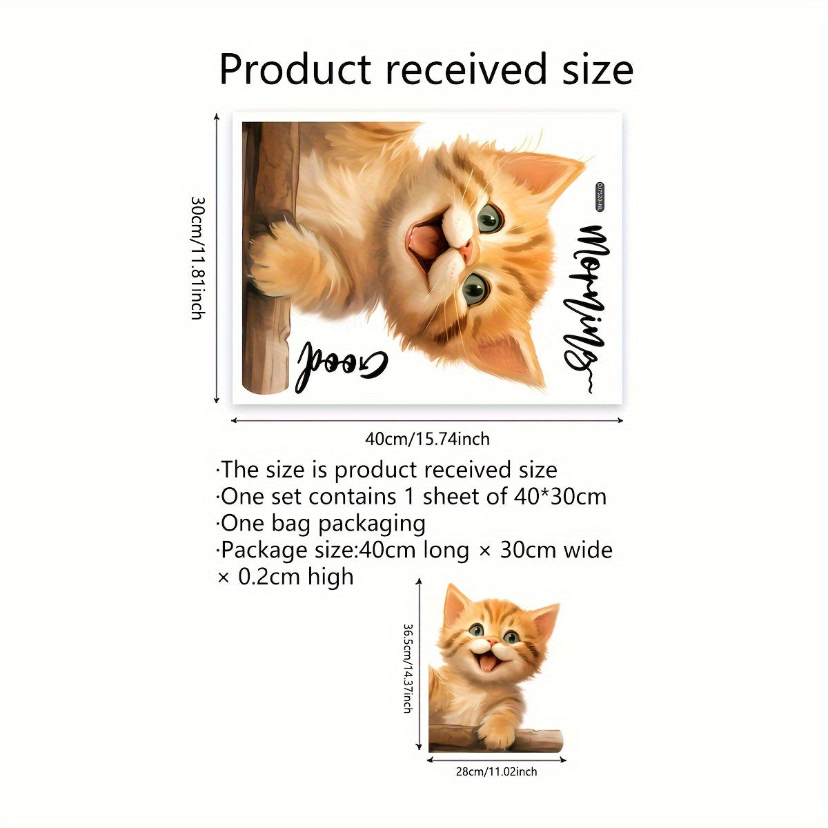 Double-sided electrostatic window sticker featuring a cute English cat design with the message "good morning." This sticker is visible from both inside and outside the home, and can be easily removed and repositioned. Perfect for decorating windows or