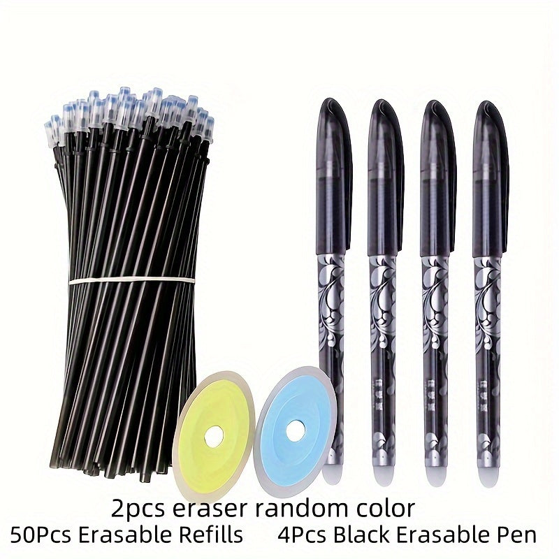 One pack of 0.5mm erasable gel pens with refills and erasers for office and school use.