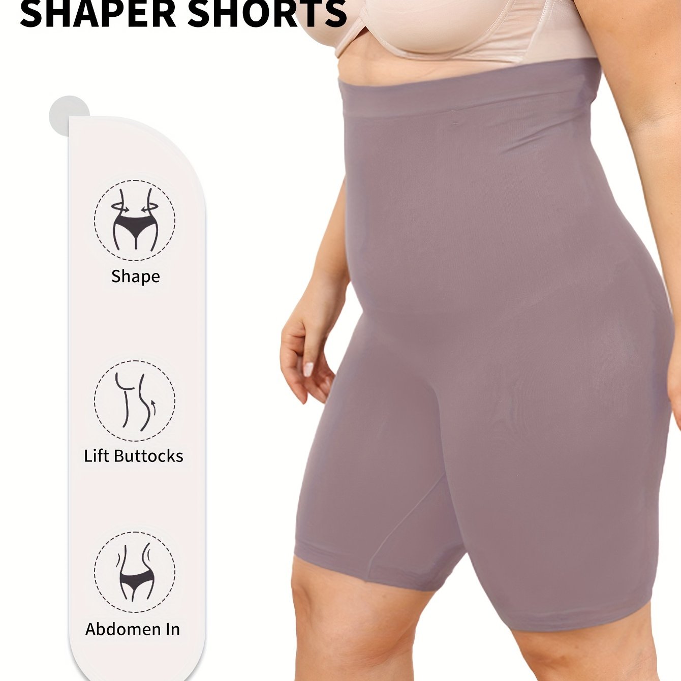 Seamless high-waisted shapewear shorts for women, providing tummy control, butt lift, and slimming effects. Ideal for yoga and fitness, made with breathable nylon blend fabric.