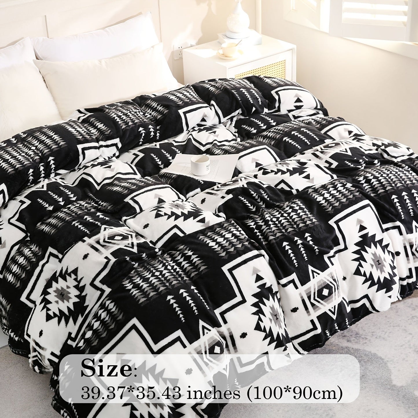 A multipurpose gift blanket for all seasons, this ethnic style geometric print flannel blanket is perfect for couches, sofas, offices, beds, camping, and travel. Measuring 1 piece and weighing 200gsm, this soft and warm throw blanket is perfect for