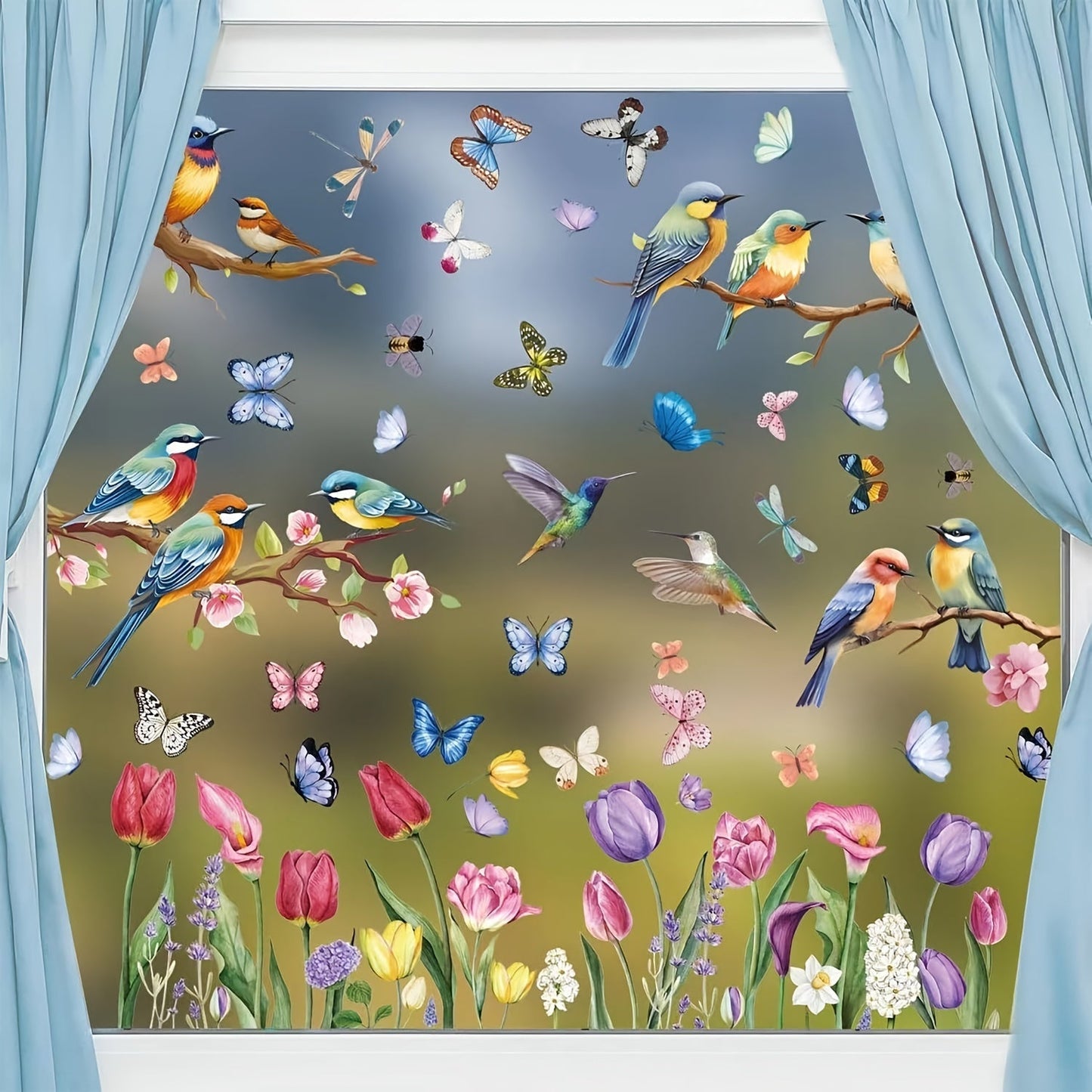 Spring Window Clings Decorations - Double-Sided Bird Gel Stickers - 9 Sheets - Ideal for Glass Windows in Home, Office, School, Shop, or Party - Perfect Spring and Summer Decor Supplies