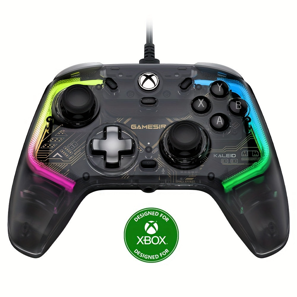 GameSir Kaleid Transparent Wired Controller for Xbox Series X|S, Xbox One, and Windows 10/11 with Hall Effect Joysticks, Hall Trigger, 3.5mm Audio Jack, and RGB Lights.