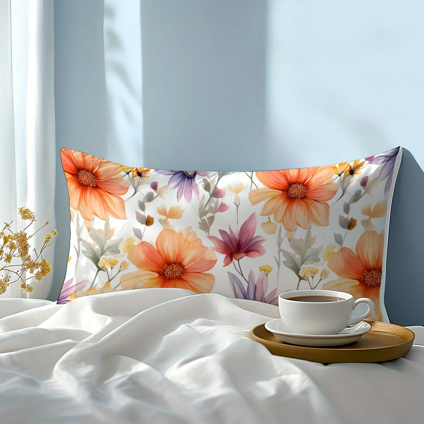 Orange Floral 3D Print Pillowcase, Made with Soft Skin-Friendly Fabric, Machine Washable and Envelope Closure. Perfect for Bedroom, Guest Room, or Hotel. Ready to Gift.