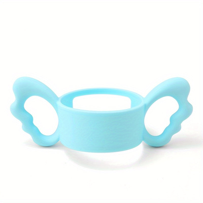 These silicone baby bottle handles are designed to provide a wide bore grip aid for infants aged 0-3 years. They make carrying and feeding bottles easier, as they are lightweight and BPA-free. The handles come in a blue color, making them a practical and