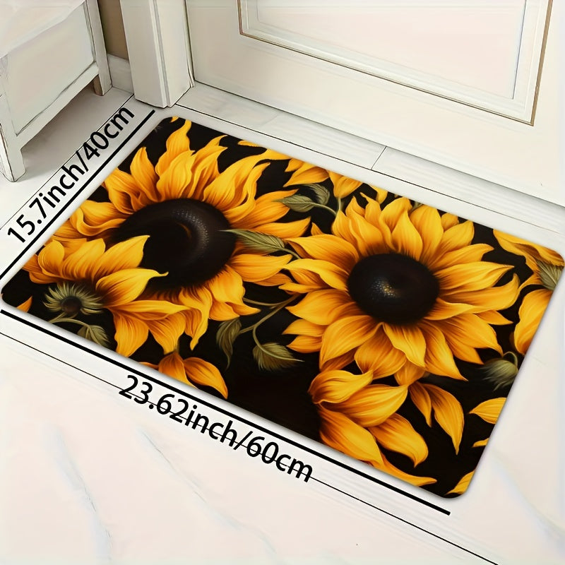 Sunflower Pattern Rug with Non-Slip Backing - Perfect for Kitchen, Bathroom, and Outdoor Use, Easy to Clean Machine Washable Polyester Mat, Ideal for Toilet or Bath Mats, Features a Cheerful Sunny Floral Design, Adds a Lovely Touch to Your Bathroom Decor