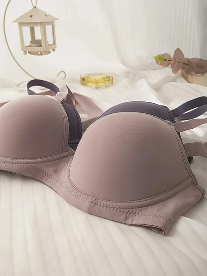 Simple Solid Seamless Bra Set, Comfortable Push-Up Lingerie for Women.