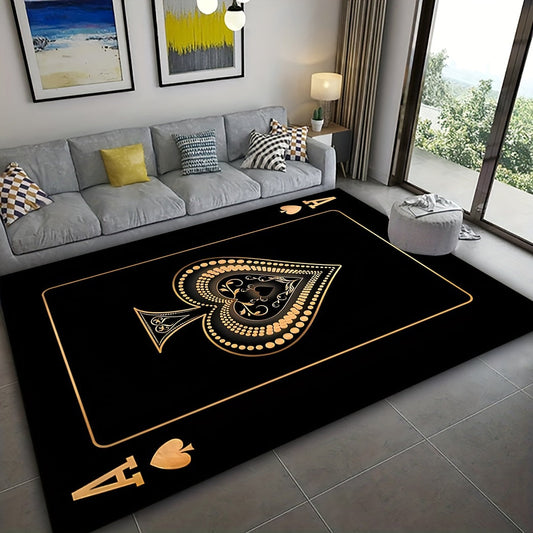 Spade A Poker Pattern Area Rugs - Non-Slip Machine Washable Carpets, Suitable for Living Room, Bedroom, Entertainment Venues, and Bar Decor. Great for Game Room Areas. Available in sizes: 19x31, 31x47, 47x62, and 62x90 inches. Perfect for Party Decor.