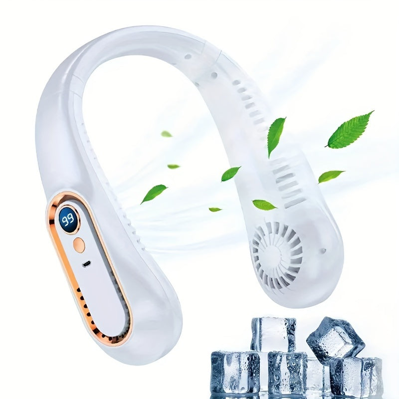 1 piece of Mini Portable Bladeless Hanging Neck Fan equipped with LED Light for ultimate convenience. Enjoy long-lasting cooling with 8 hours of battery life powered by a 7000mAh rechargeable battery. The fan features up and down double ventilation for