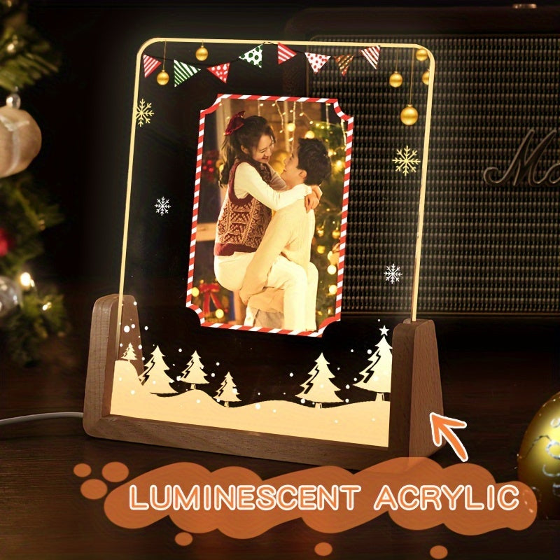 Elegant transparent acrylic photo frame featuring a glowing heart, perfect for Christmas, Valentine's Day, and anniversary gifts. Create your own personalized picture display stand with this DIY frame, ideal for showcasing youngsters' memories and