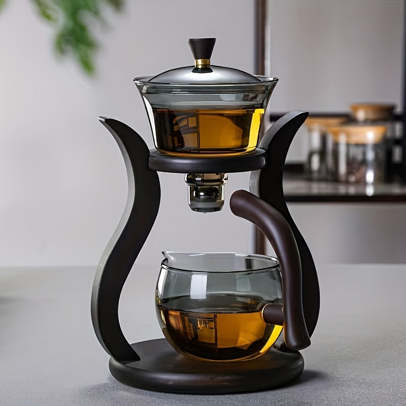 Lazy Kung Fu Glass Tea Set with infuser, magnetic switch, and teacup. Perfect for catering.