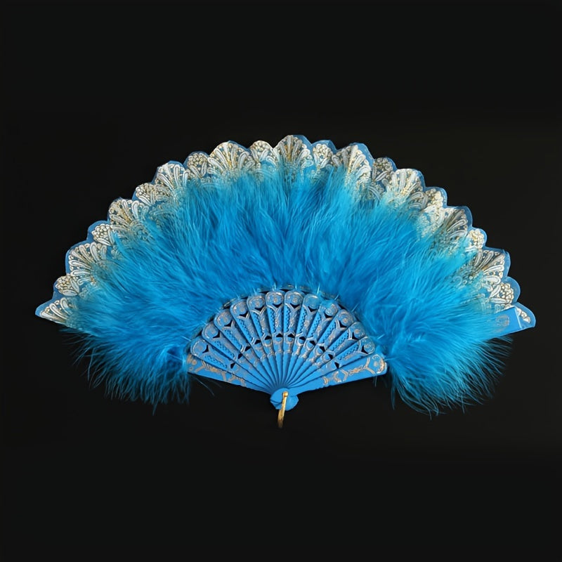 High-end Plush Feather Folding Fan with Extra Thickness, Perfect for Adults' Performance Dance. Ideal for Chinese Cheongsam Runway Shows, Comes in a Variety of Colors.