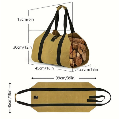 Durable Fabric Firewood Carrier Bag with Handles, Collapsible Log Tote, Ideal for Kitchen Camping Travel and Outdoor Heating, Fireplace Accessory