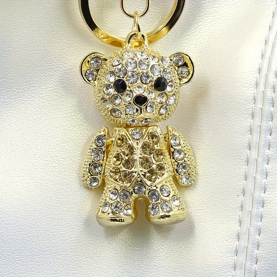 Adorable Bear Keychain Bag Charm - Perfect Holiday or Commemorative Gift for Women - Rhinestone-embellished Metal Pendant for Car Keys